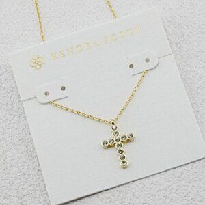 Kendra Scott Cross Gold Pendant Necklace in White CZ